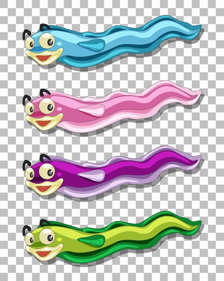 Set of many cute eel carton character vector