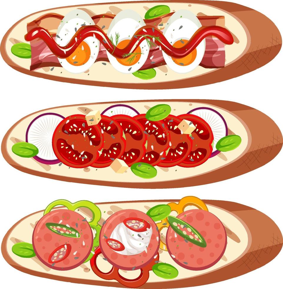 Set of breads with topping isolated vector