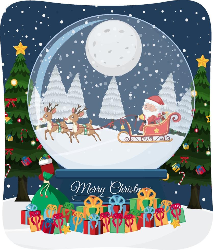 Merry Christmas font with Santa Claus in snow scene vector