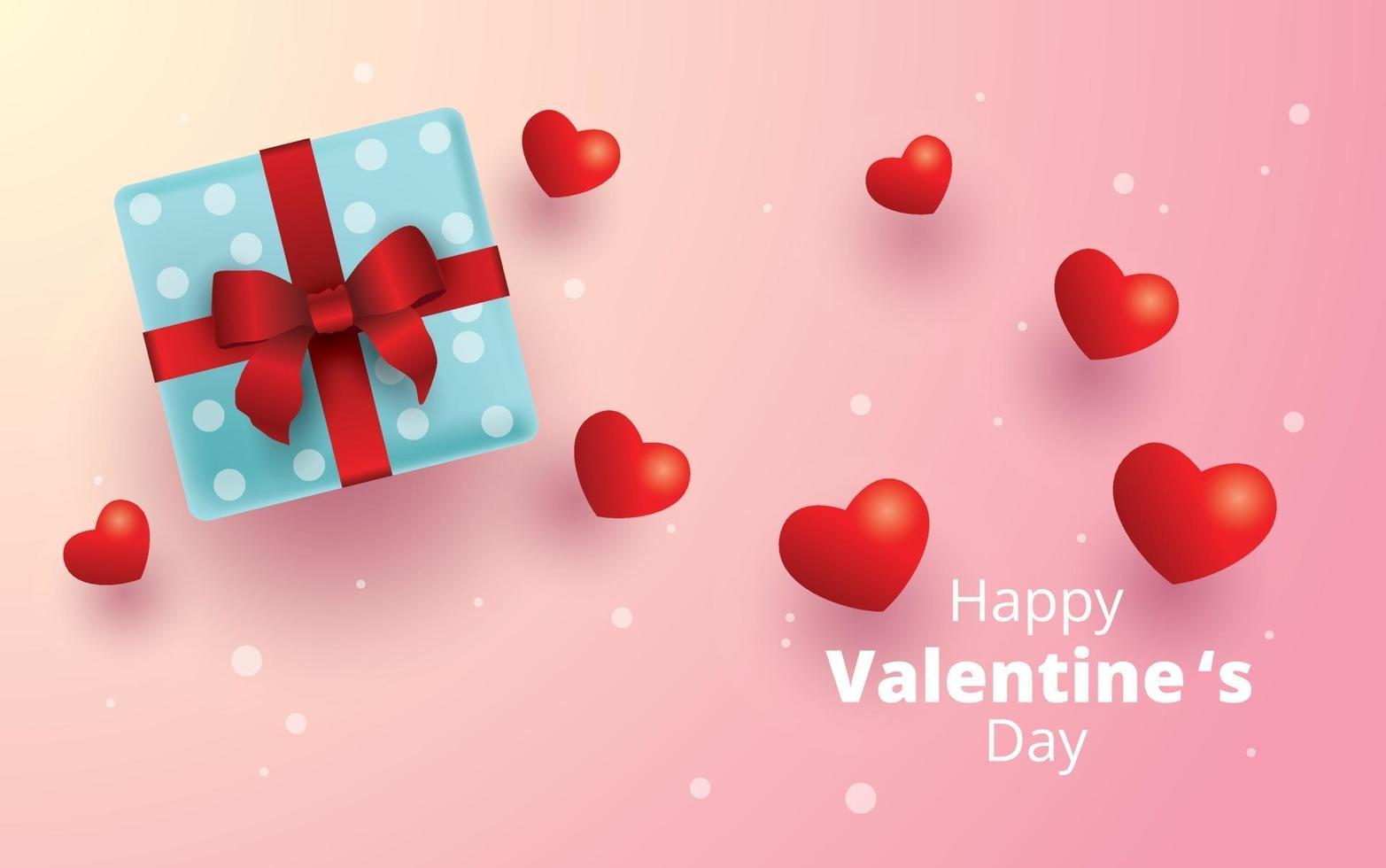 feliz día de san valentín, caja de regalo y fondo de corazones vector