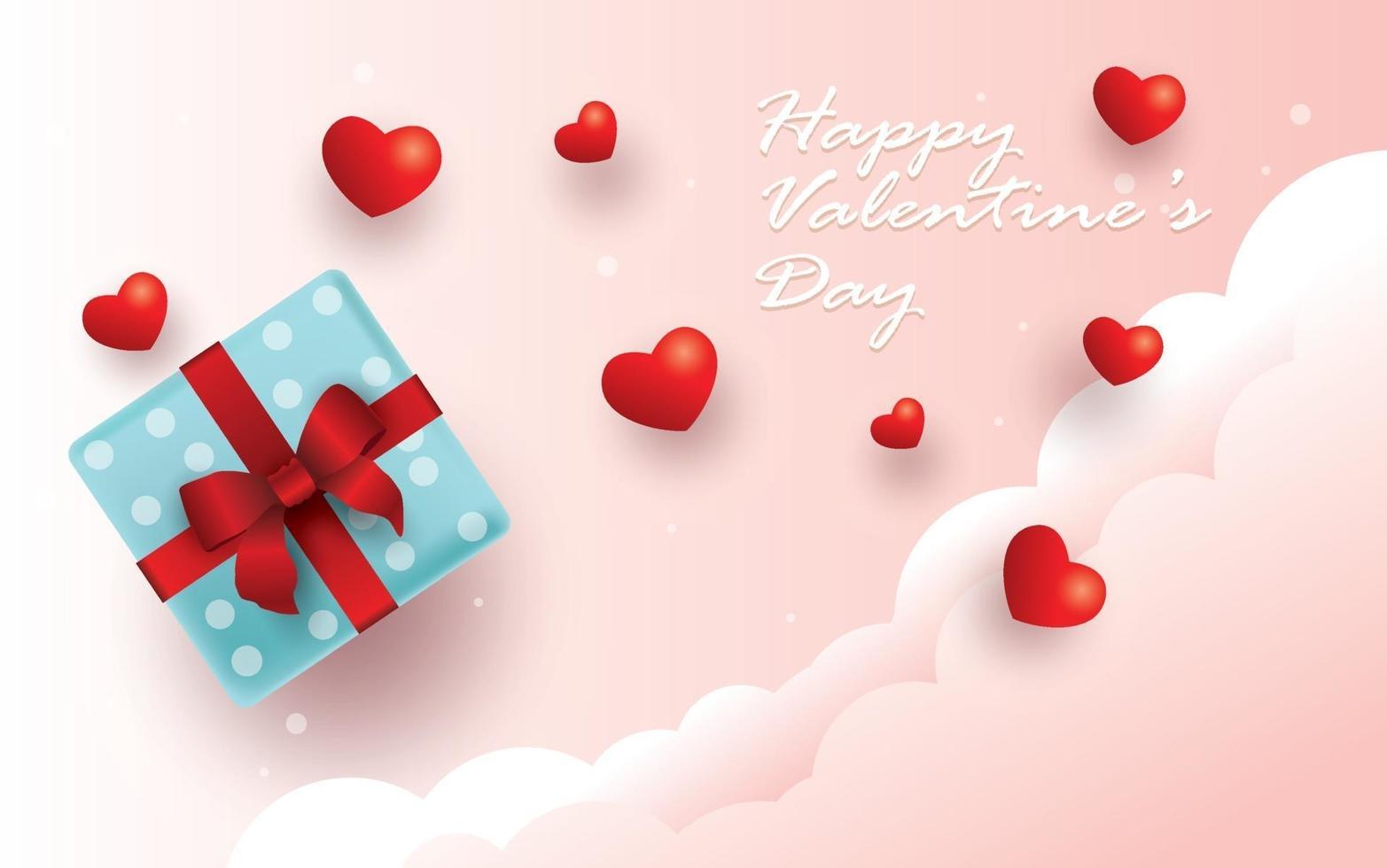 happy valentine's day, gift box and hearts background vector