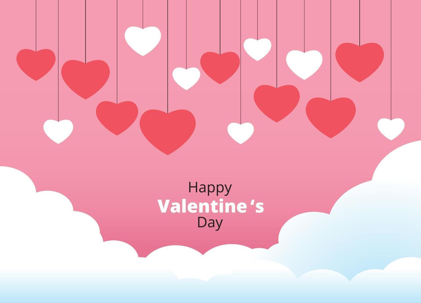 happy valentine's day, hanging hearts background vector