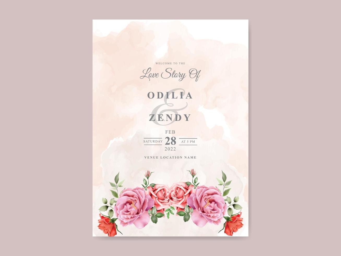 elegant wedding invitation template with beautiful floral design vector