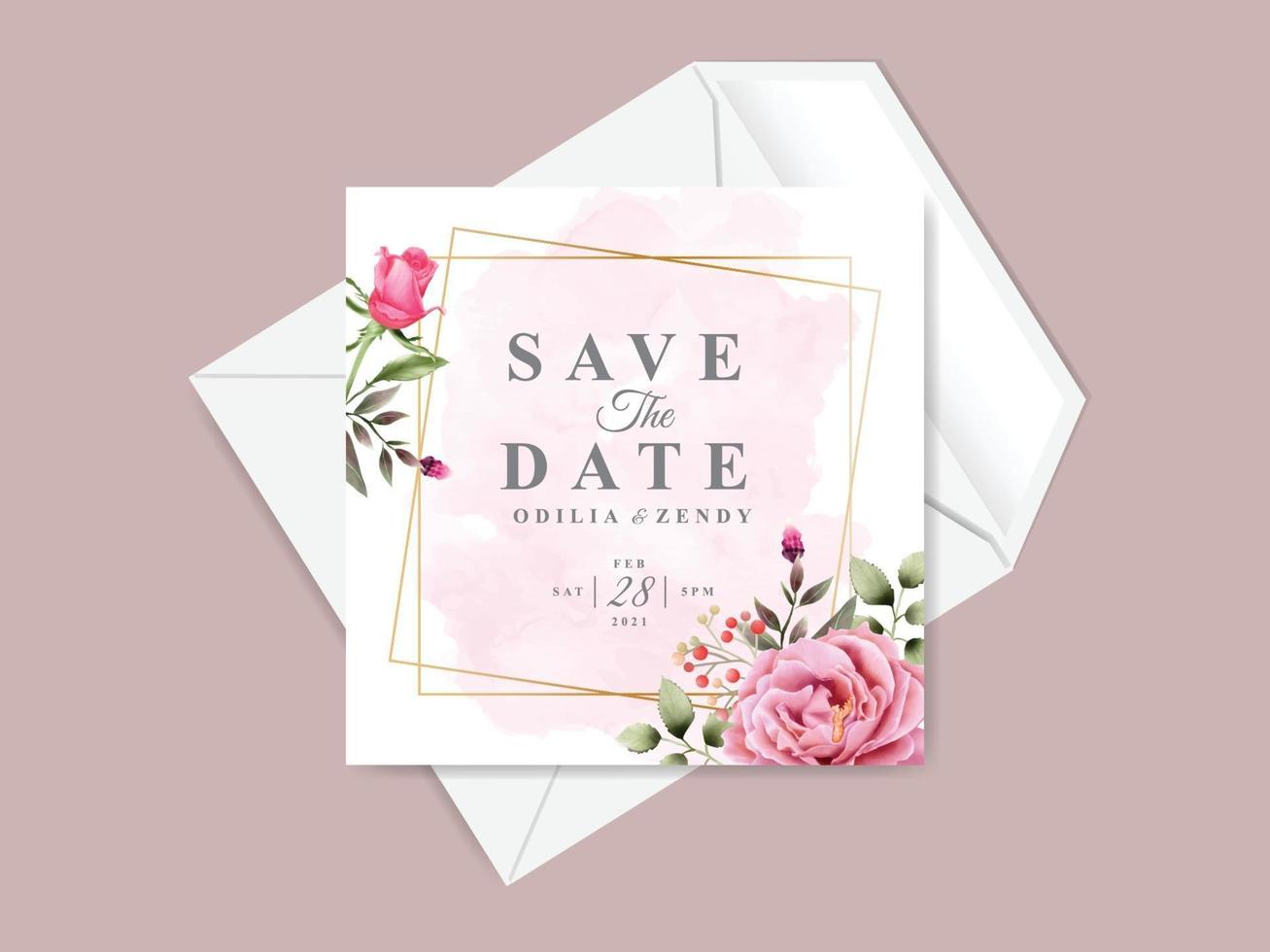 hermosa plantilla de tarjeta de invitación de boda floral dibujada a mano vector