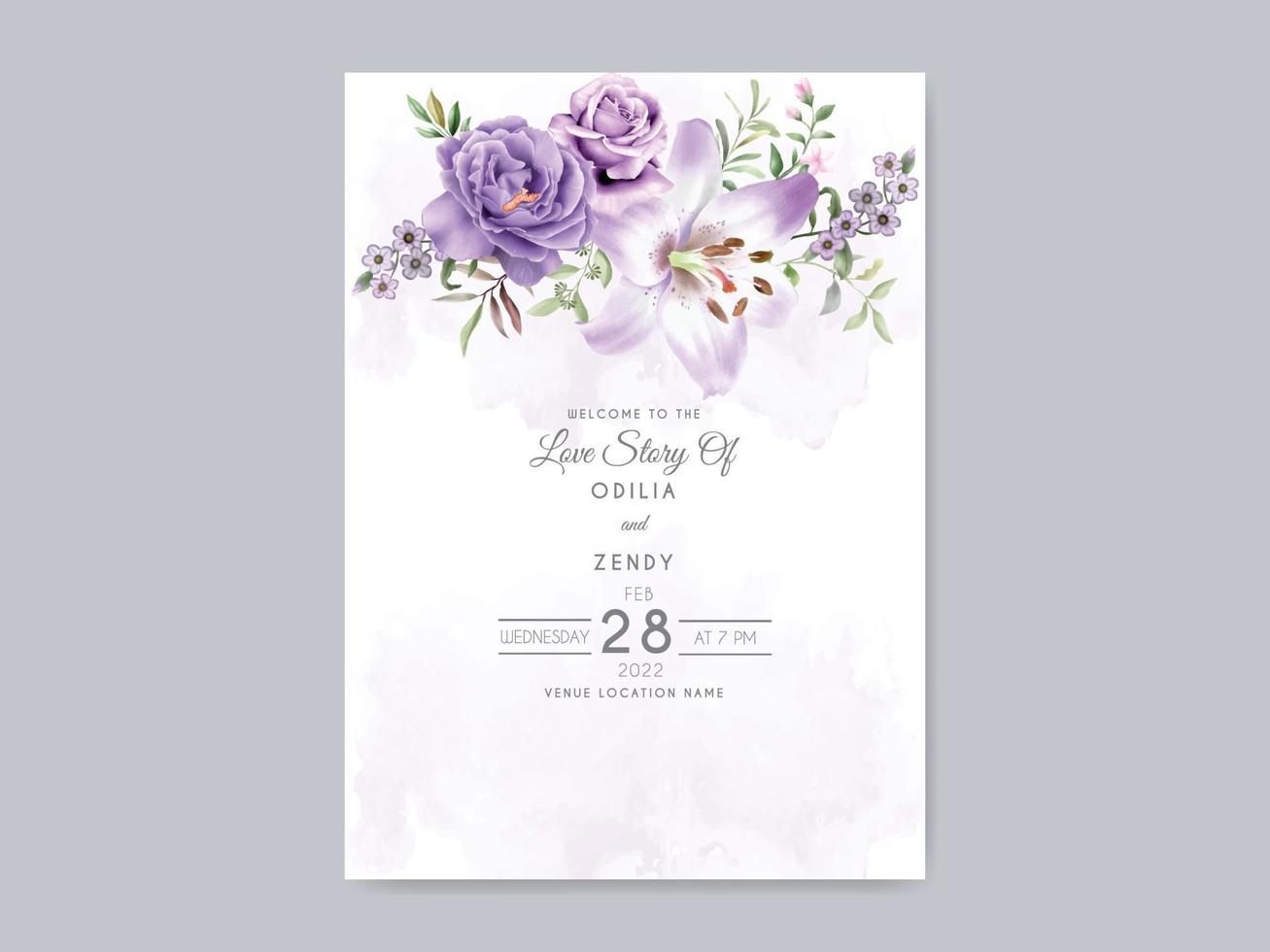 hermosa plantilla de tarjeta de invitación de boda floral dibujada a mano vector