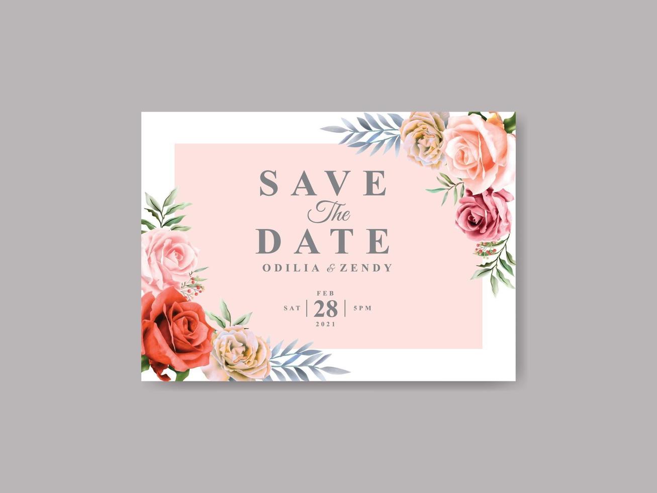 elegant wedding invitation template with beautiful floral design vector