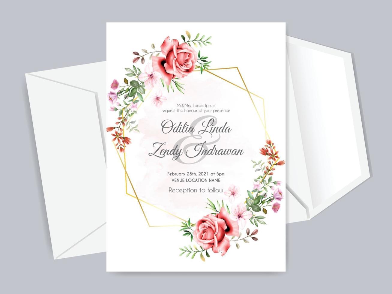 hermosas y elegantes plantillas de tarjetas de invitación de boda floral vector