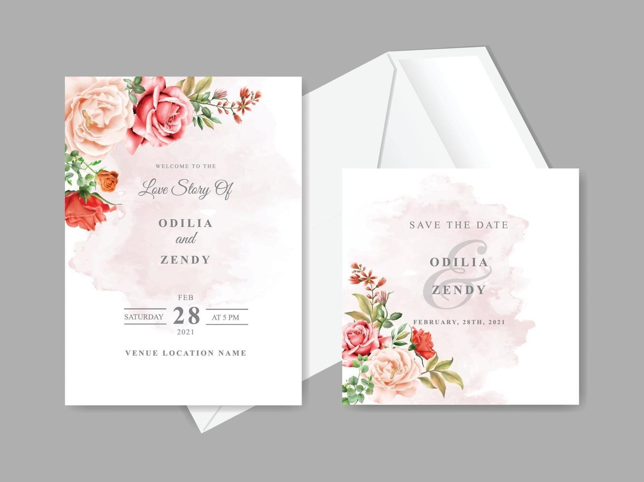 hermosas y elegantes plantillas de tarjetas de invitación de boda floral vector