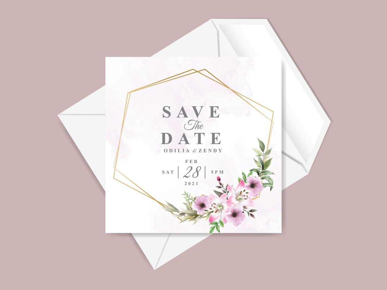 beautiful floral hand drawn wedding invitation card template vector