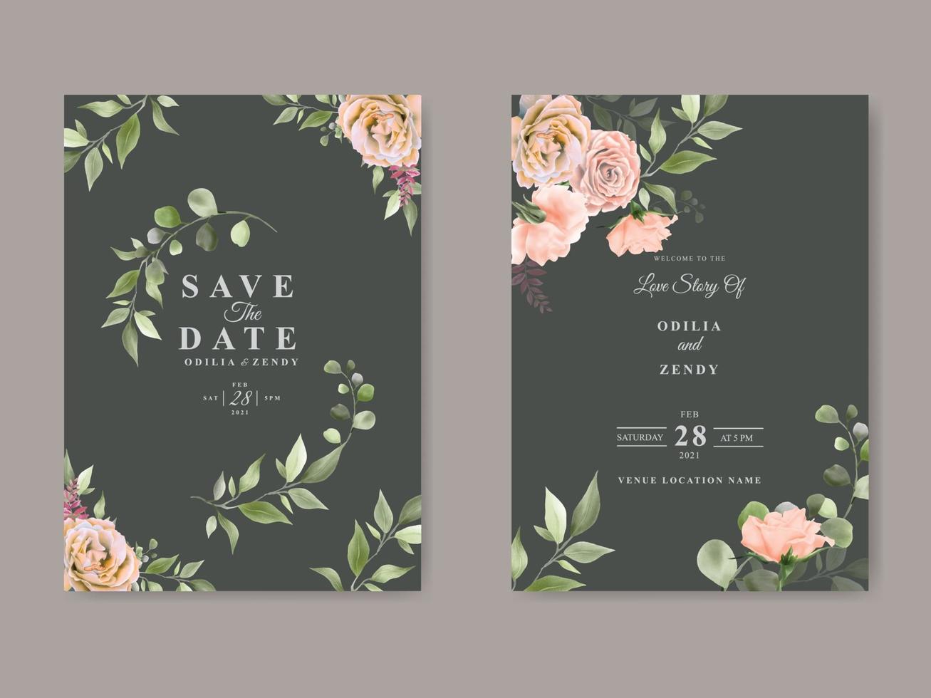 elegante plantilla de invitación de boda con hermoso diseño floral vector