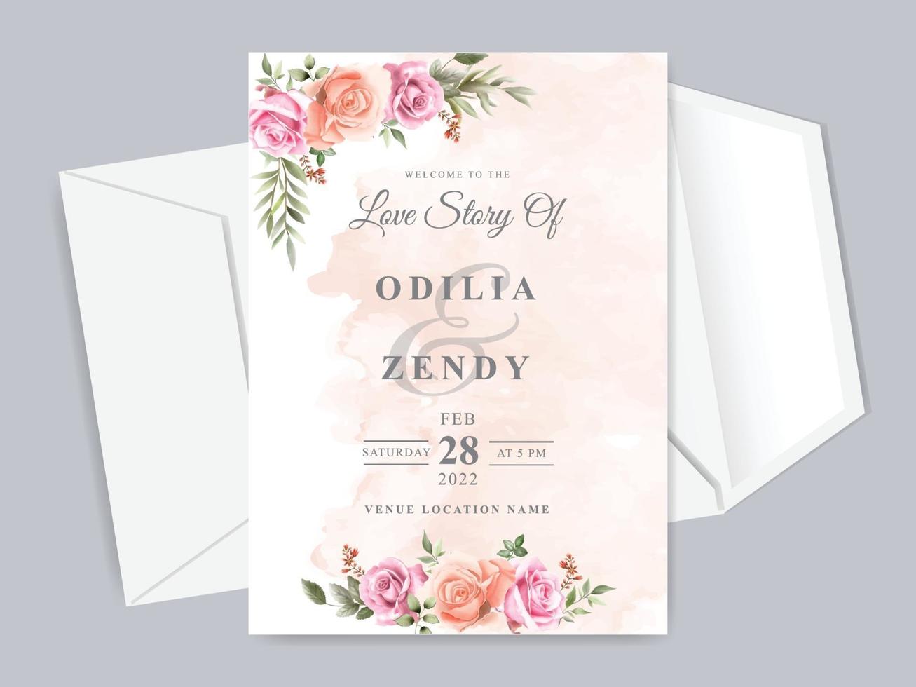 beautiful floral hand drawn wedding invitation card template vector