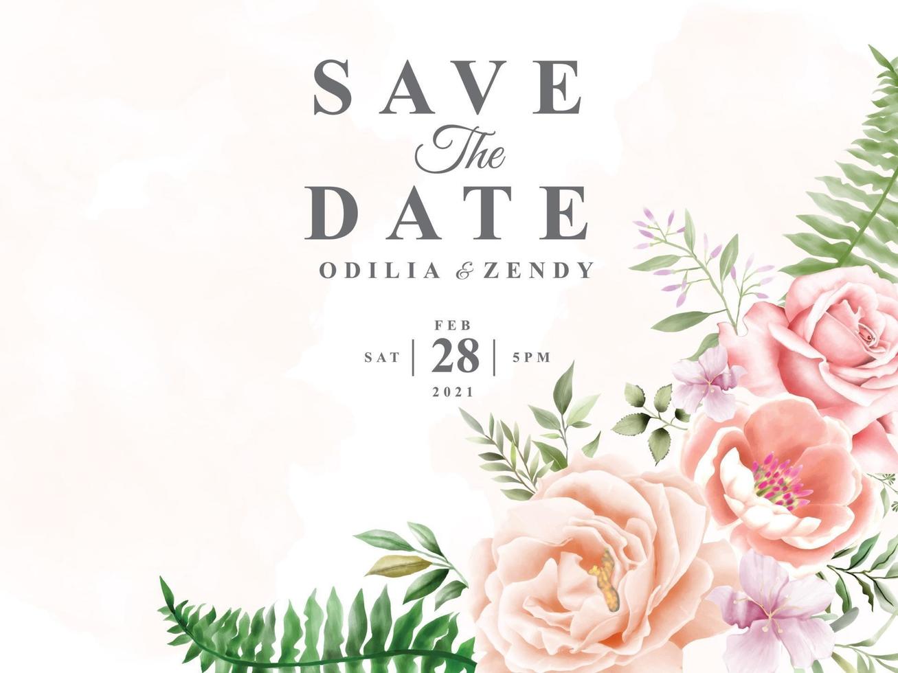 hermosas y elegantes plantillas de tarjetas de invitación de boda floral vector