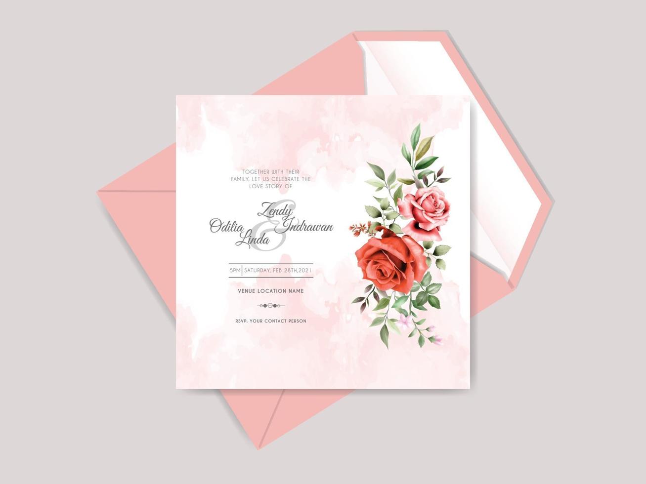 hermosas y elegantes plantillas de tarjetas de invitación de boda floral vector