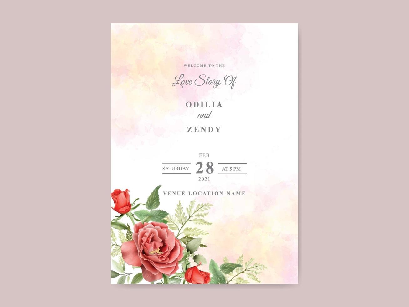 beautiful and elegant floral hand drawn wedding invitation card vector