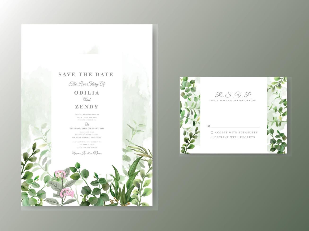 elegant wedding invitation template with beautiful floral design vector