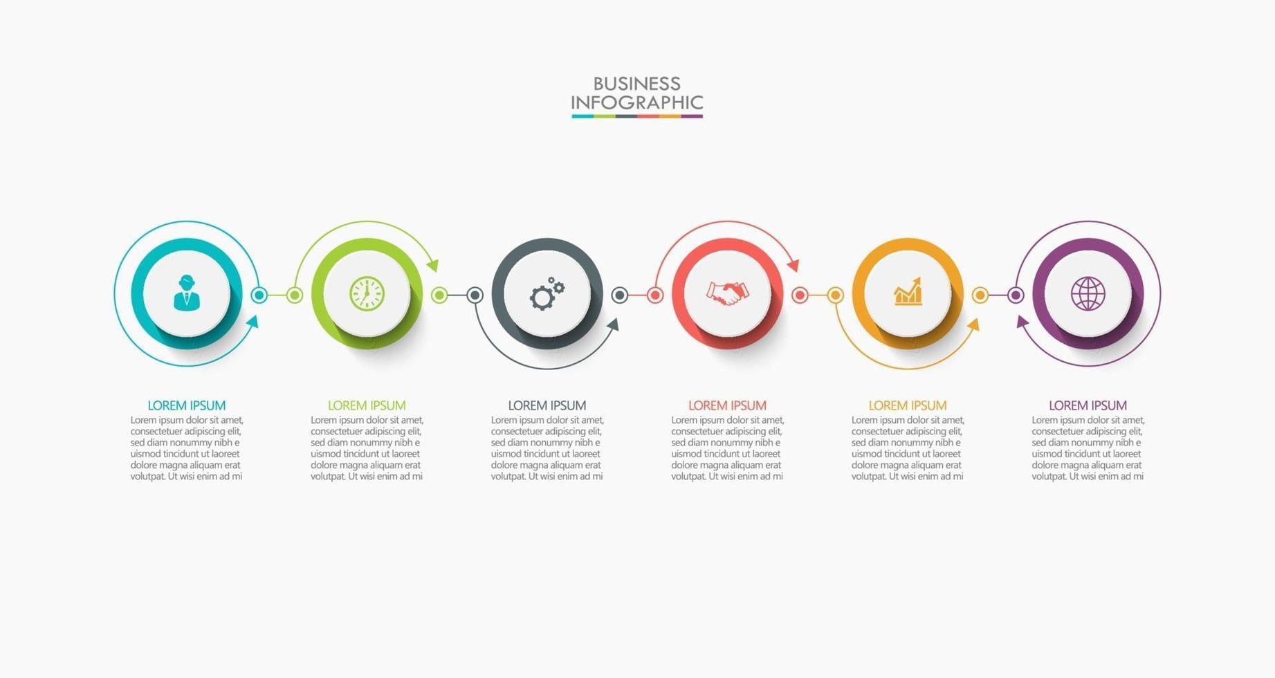 Plantilla de conexión de línea delgada infográfica con 6 opciones. vector