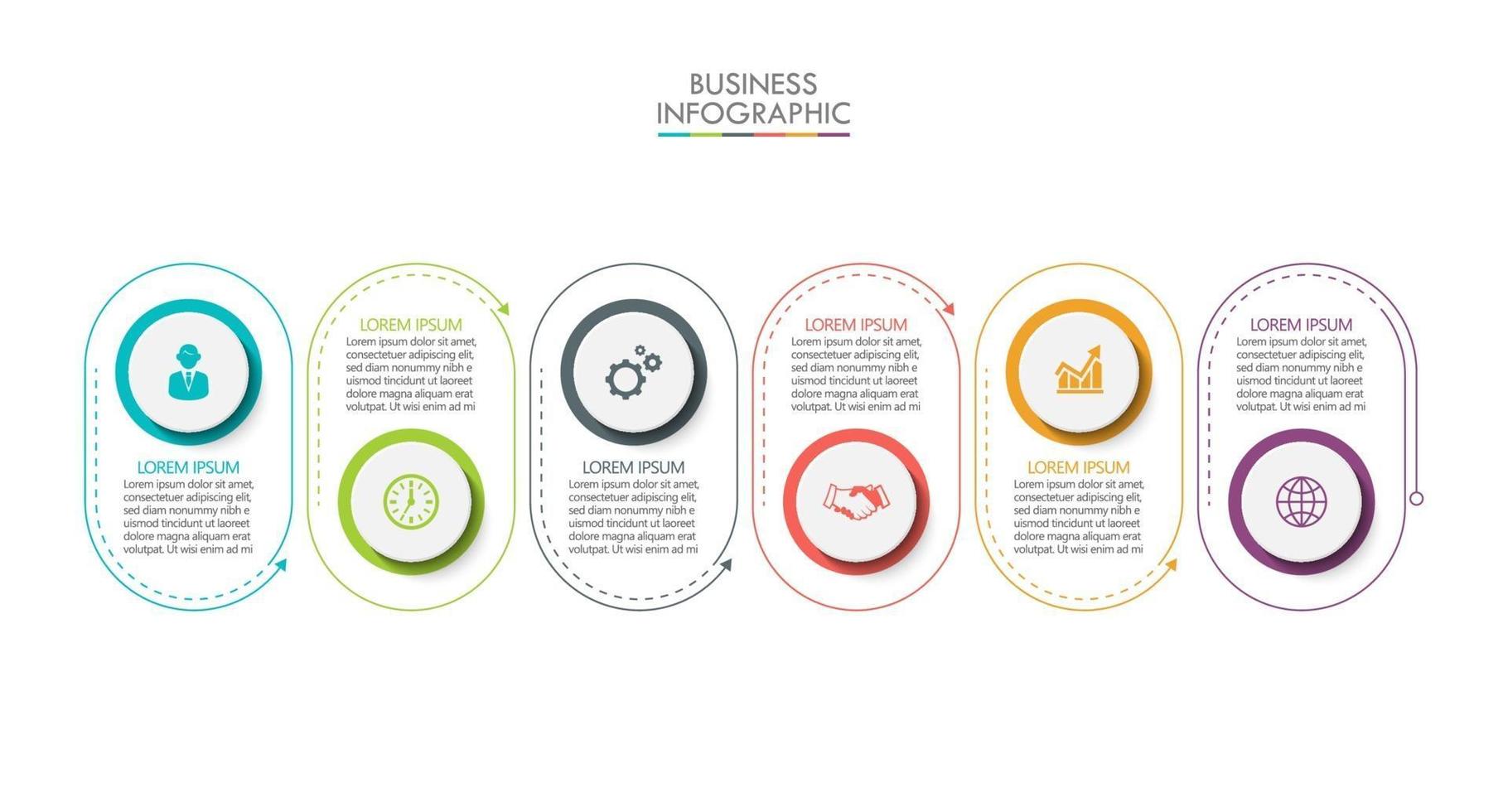 Plantilla de diseño de línea delgada infográfica con 6 opciones. vector