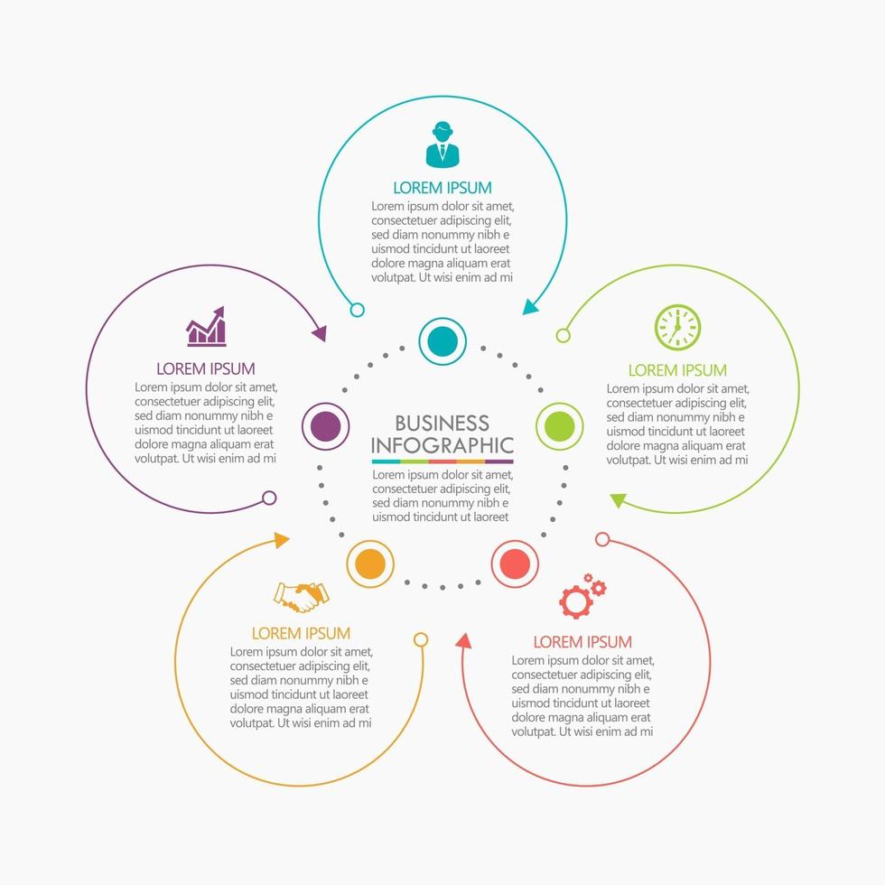 Plantilla de diseño de línea delgada de círculo infográfico con 5 opciones vector