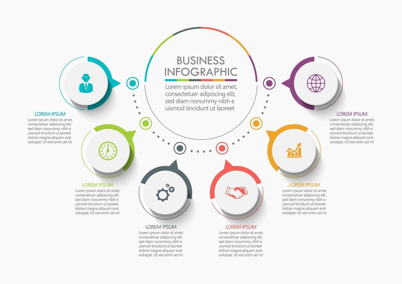 Plantilla de círculo infográfico con 6 opciones. vector