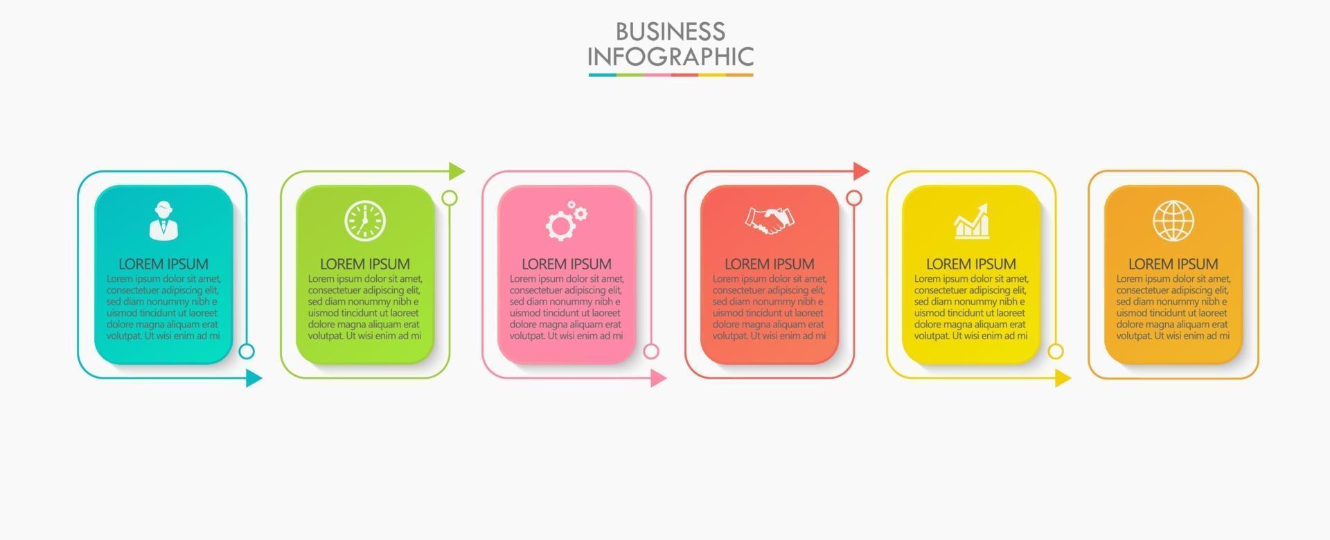 Plantilla de infografía empresarial moderna de forma cuadrada con 6 opciones vector