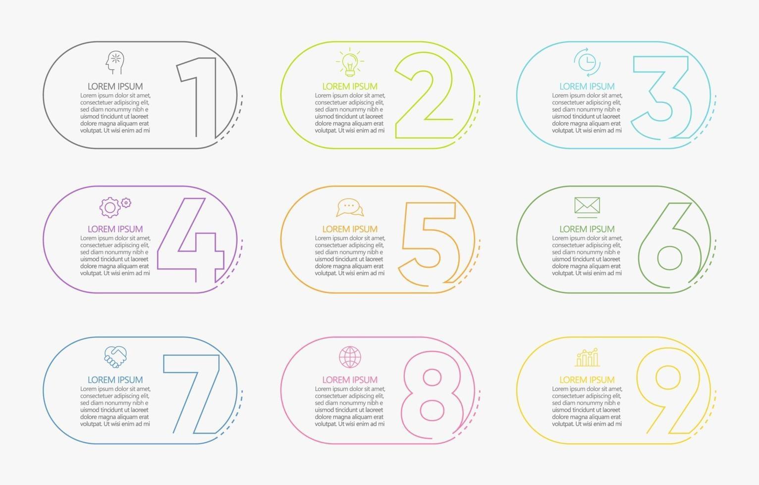 Infographics Icons Number With 9 Options vector