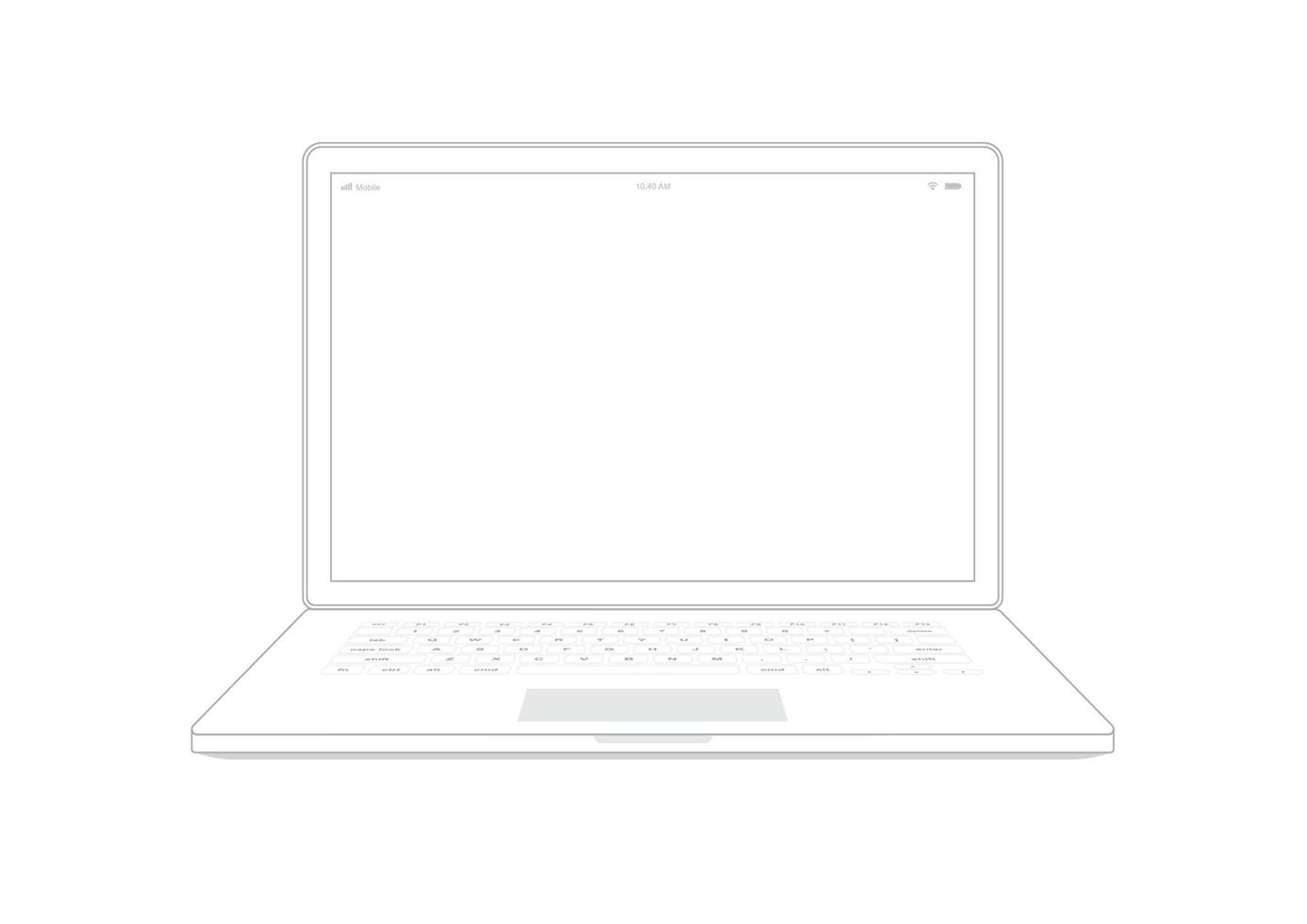 Laptop computer notebook outline on white background. vector