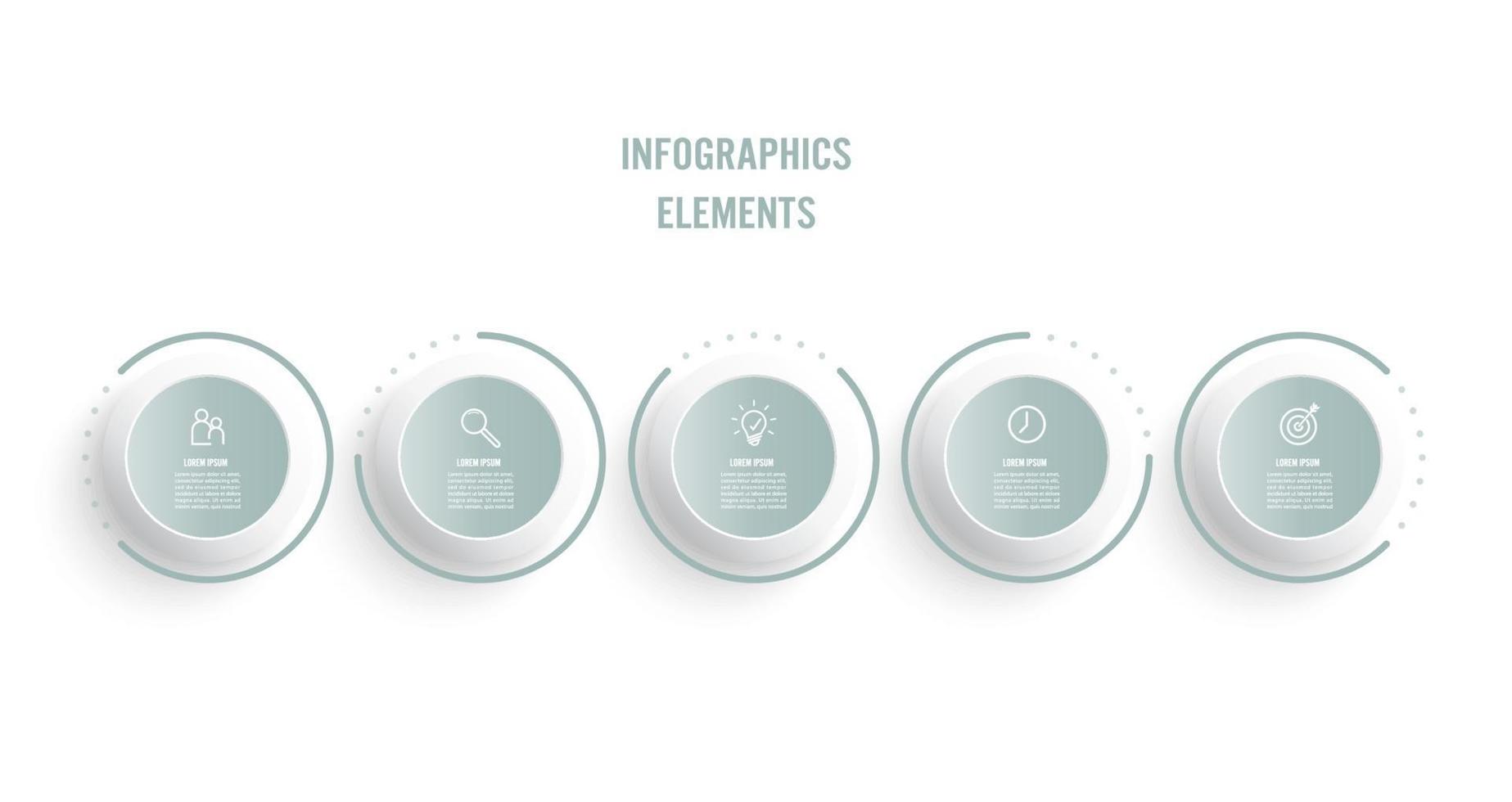 Business infographic thin line process with circles template design with icons and 5 options or steps. Vector illustration.
