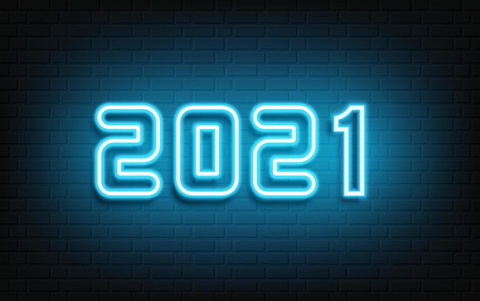 feliz año nuevo diseño de neón. 2021 texto de neón. letrero de neón 2021 año nuevo. ilustración vectorial. vector