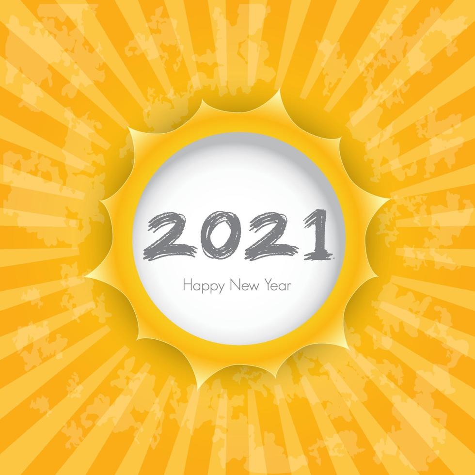 Happy new year 2021 with white circle for text. The art of paper cut. Vector illustration.