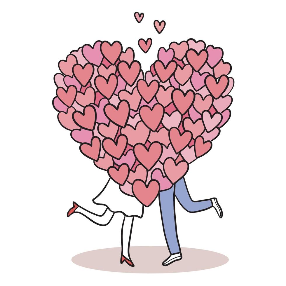 Hand draw cartoon cute Valentine day, Couple and many hearts vector. vector