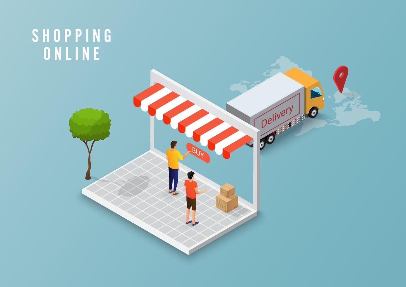 Online delivery service concept, online order tracking, Logistics delivery home and office on computer. Vector illustration