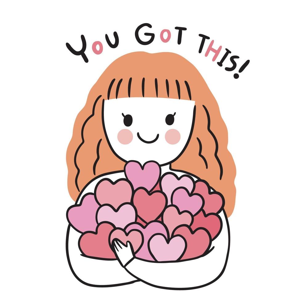 Hand draw cartoon cute Valentine's day, Woman and many hearts vector. vector