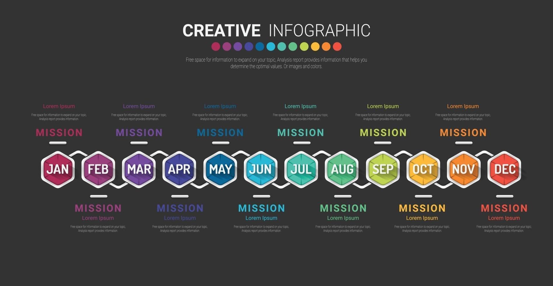 Presentation business infographic template for 12 months, 1 year. vector