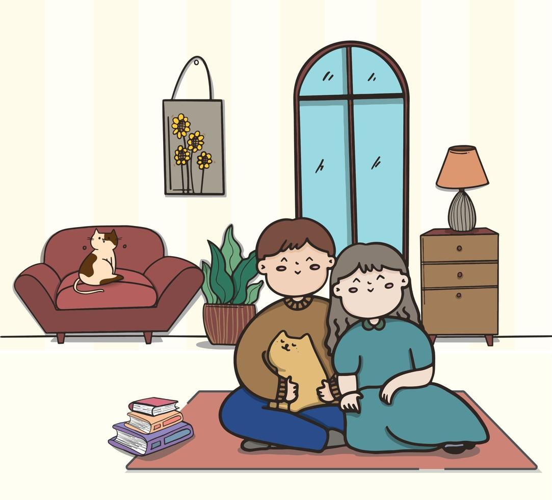 Love couple doing various activities indoors vector