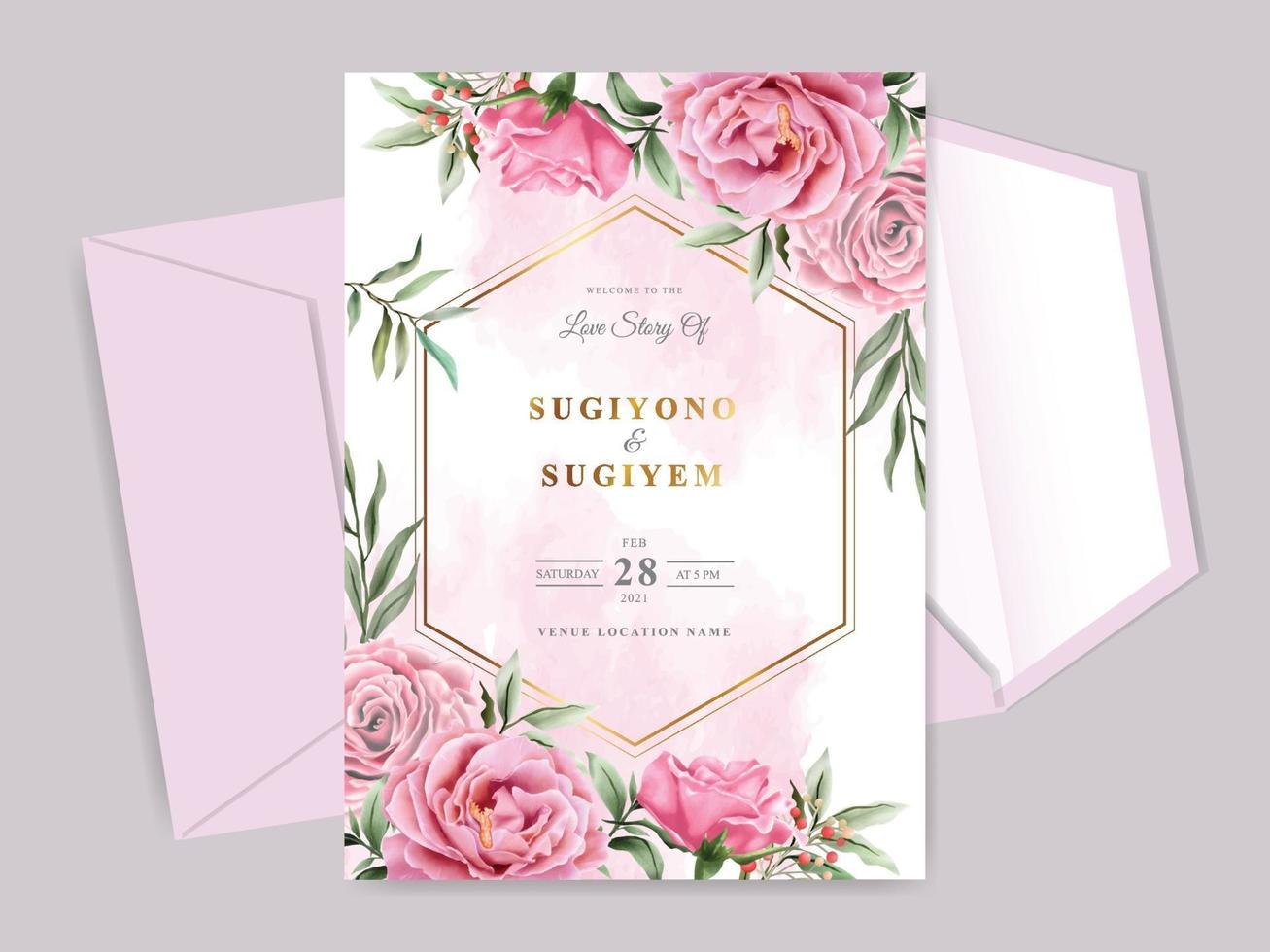 hermosas y elegantes plantillas de tarjetas de invitación de boda floral vector