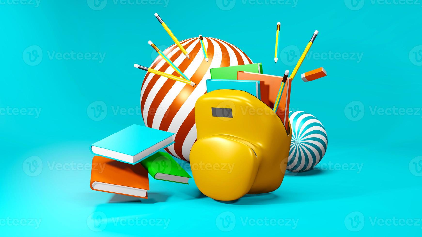 3D rendering of school supplies photo