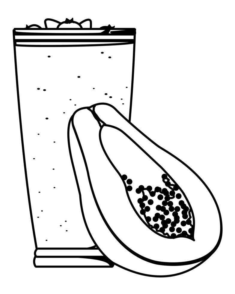 tropical fruit and smoothie drink in black and white vector