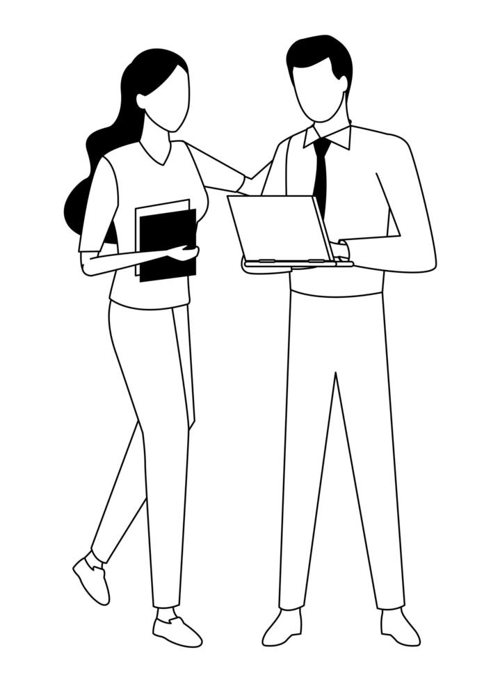 Business partners with documents in black and white vector