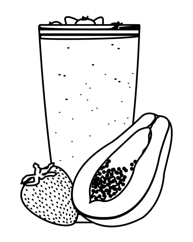 tropical fruit and smoothie drink in black and white vector