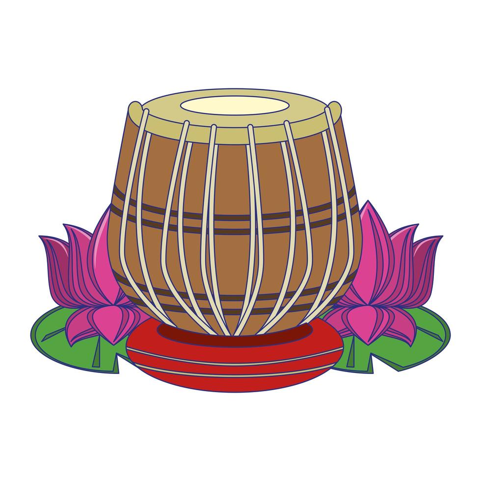 Indian tabla drums with lotus flower blue lines vector
