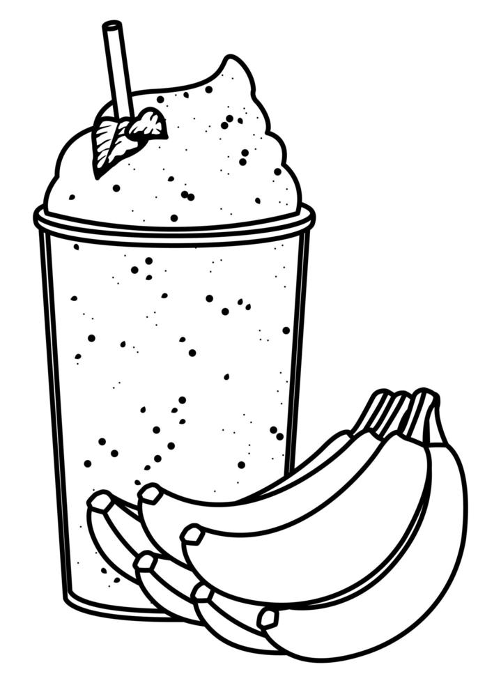 tropical fruit and smoothie drink in black and white vector