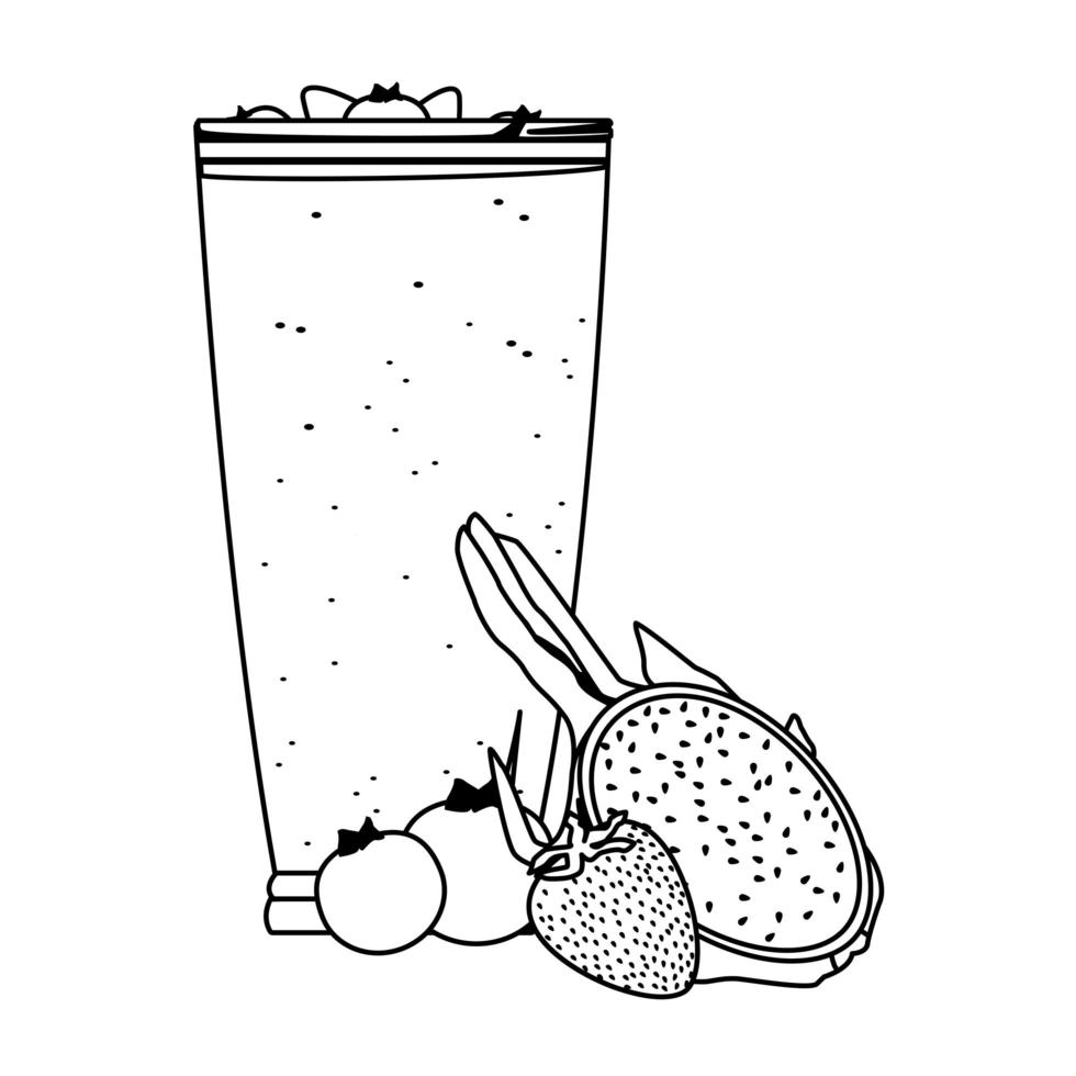 tropical fruit and smoothie drink in black and white vector