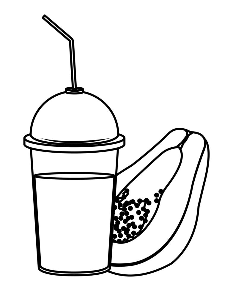 Bebida de frutas tropicales y batidos en blanco y negro. vector