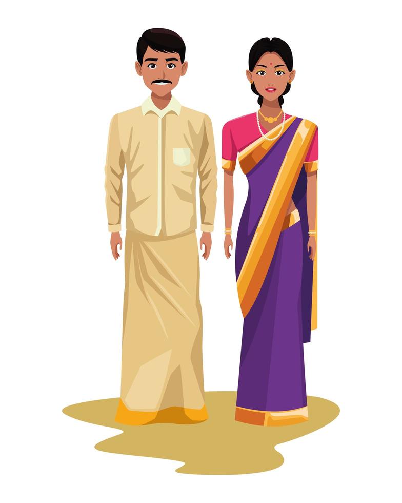 indian couple avatar cartoon character vector