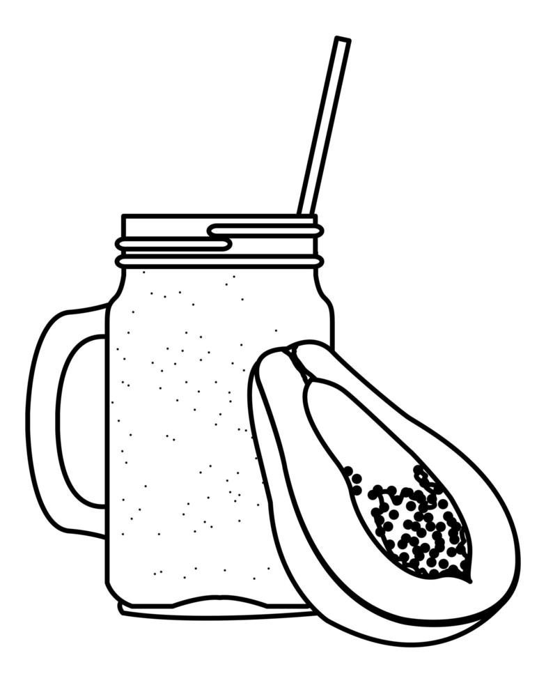 tropical fruit and smoothie drink in black and white vector