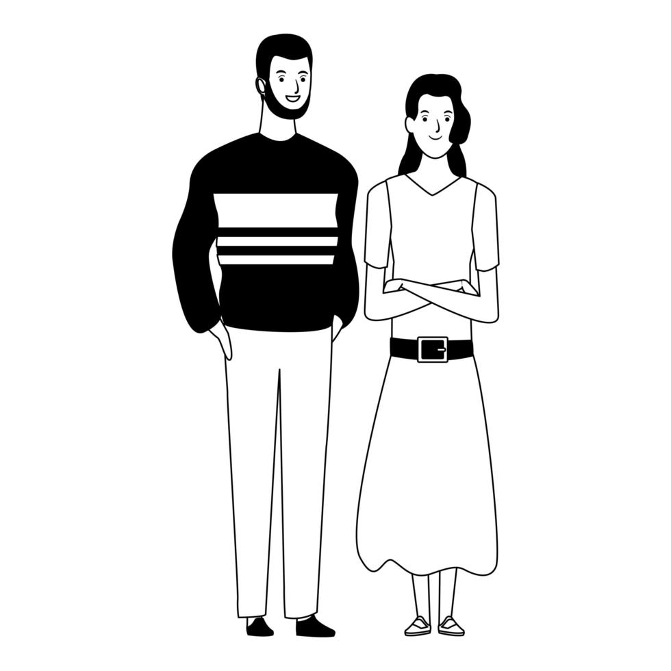 couple avatar cartoon character in black and white vector