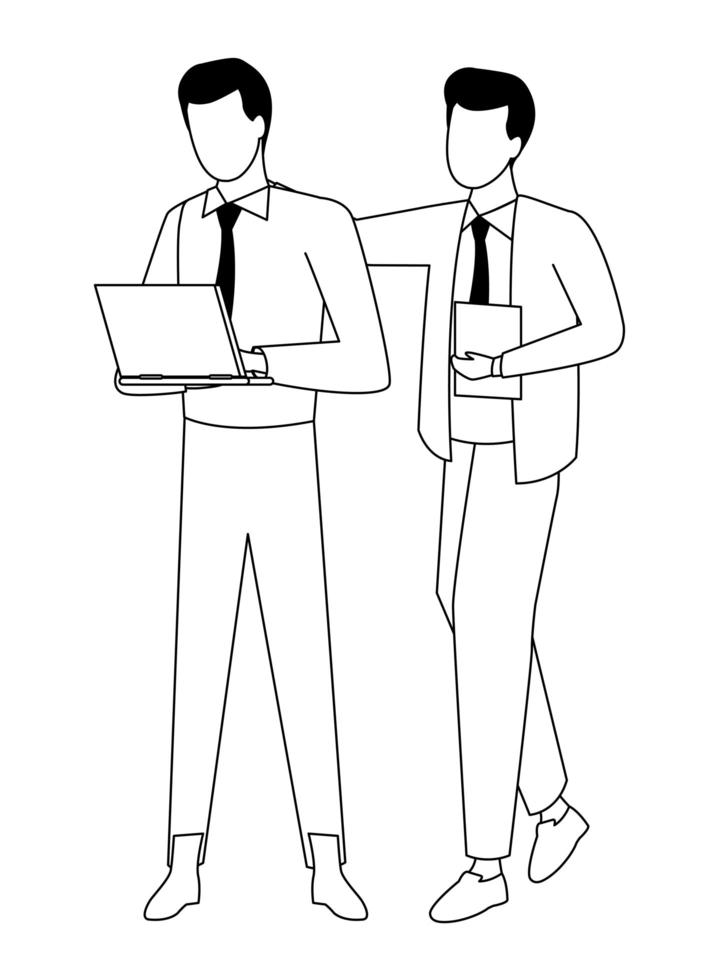 Business partners with documents in black and white vector