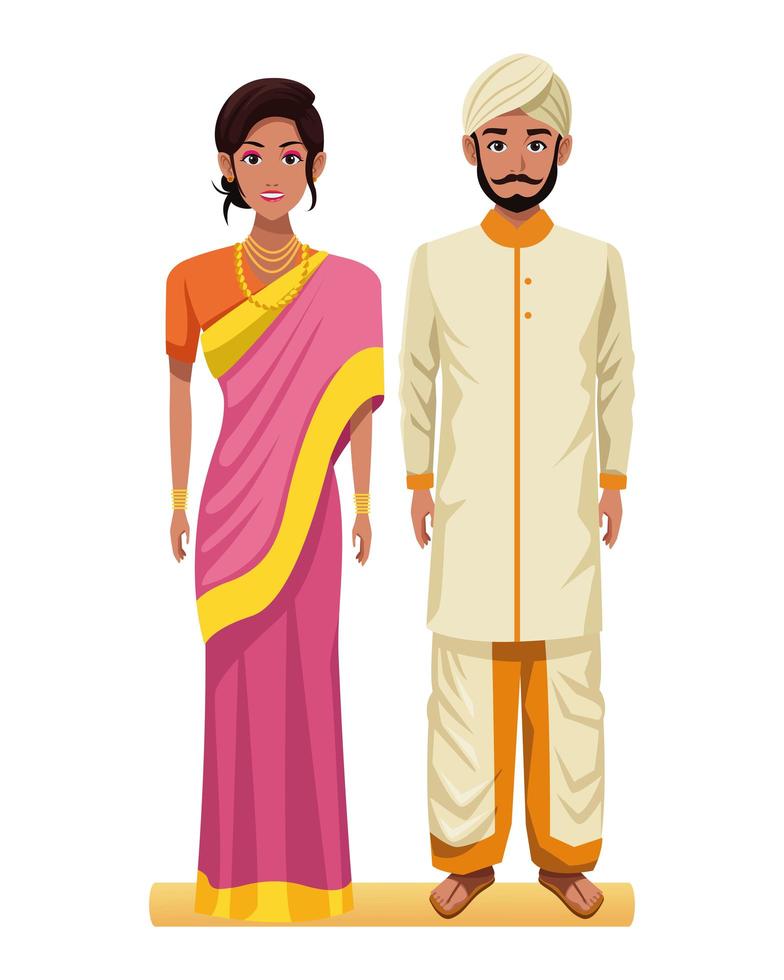 indian couple avatar cartoon character vector