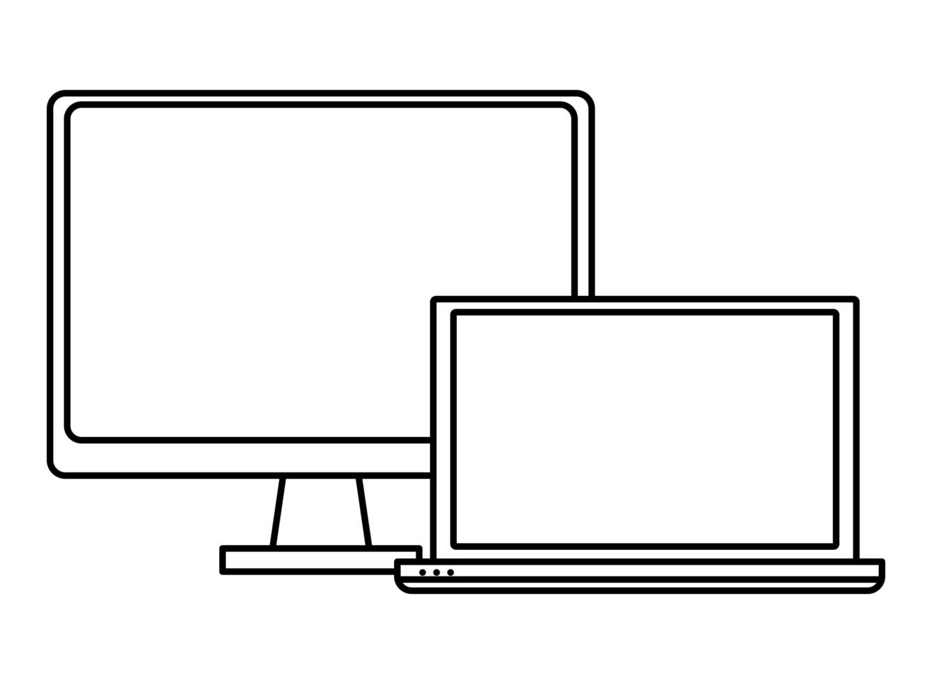 Icono de tecnología de pantalla de computadora de dibujos animados en blanco y negro vector