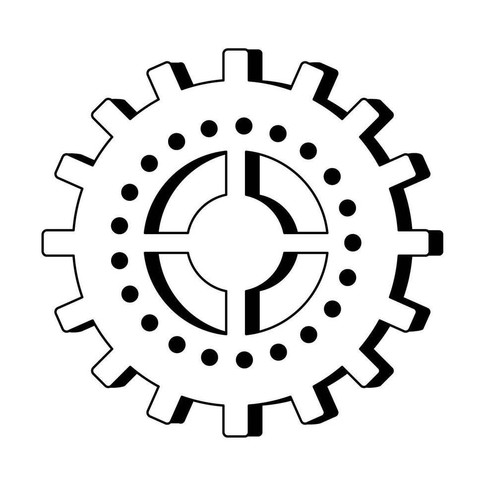 Gear machinery symbol isolated cartoon in black and white vector